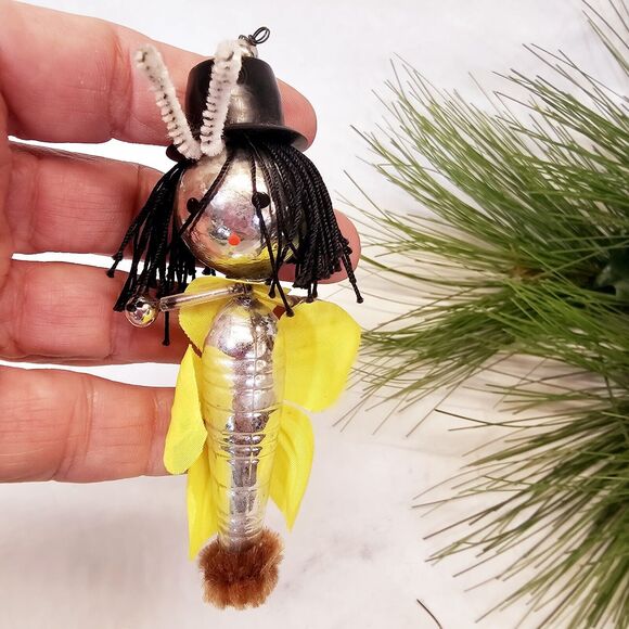 4 Vintage Pipe Cleaner & Glass? Figures People Christmas Ornaments Decorations - Picture 3 of 15